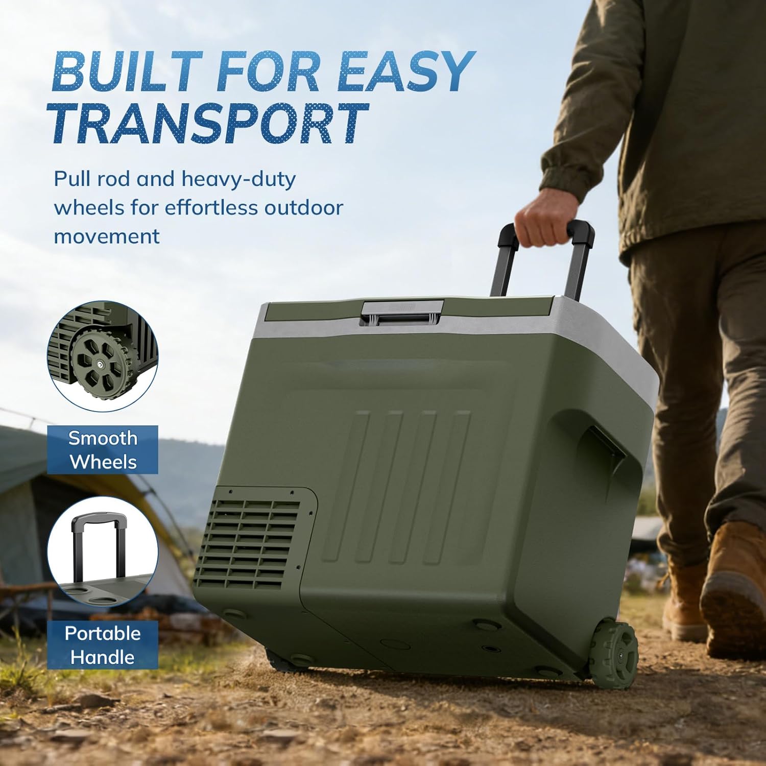 Antarctic Star 12 Volt Refrigerator,43QT(40L)Electric Cooler Compressor, Portable Refrigerator -4℉~68℉,Car Fridge 12/24V DC 100-240V AC,Portable Freezer with Wheels&2 Baskets for Camping,Travel,GREEN