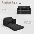 Convertible Sofa Bed, 2 in 1 Pull Out Loveseat Sleeper Sofa | 78.7” Folding Floor Sofa Bed for Guest Room, Bedroom | Black