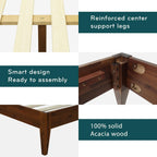 Acacia Mervyn Bed Frame Solid Wood Platform Bed, King Bed Frame No Headboard, Natural Wood Bed Compatible with All Mattress Types, No Box Spring Needed, Quick & Easy Assembly, Chocolate