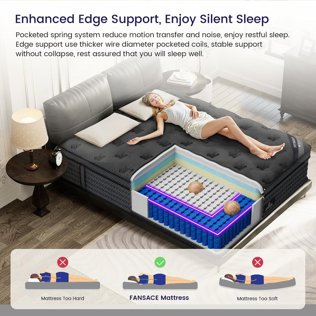 Queen Size Mattress, 14 Inch Deluxe Hybrid Queen Mattress in a Box, Medium Firm Mattresses With Gel Memory Foam & Pocket Springs, Pressure Relief, Cooling, Extra Edge Support Upgraded Support