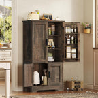 TEENFON Storage Cabinet with 4 Doors, 43.3" H Farmhouse Kitchen Cabinet with 6 Door Shelves, Kitchen Storage Cabinets with Adjustable Shelves, for Living Room, Antique Oak