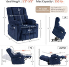 MCombo Dual Motor Power Lift Recliner Chair with Massage and Heat for Elderly People, Infinite Position, USB Ports, Cup Holders, Fabric 7890 (Medium, Yale Blue)