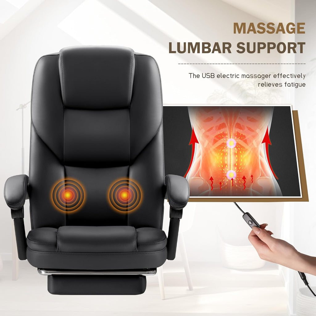Furmax Executive Office Chair with Foot Rest Big and Tall Office Chair Ergonomic Home Office Desk Chairs Reclining High Back Leather Chair with Lumbar Support, 400LBS (Black)