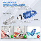 Handheld Vacuum Cordless Rechargeable – 6000Pa Mini Hand Held Vacuum, LED Light, 20–25 Mins Runtime, USB Charging, 500ML Cup – Lightweight Small Vacuum Cleaner Cordless for Car/Office/Home