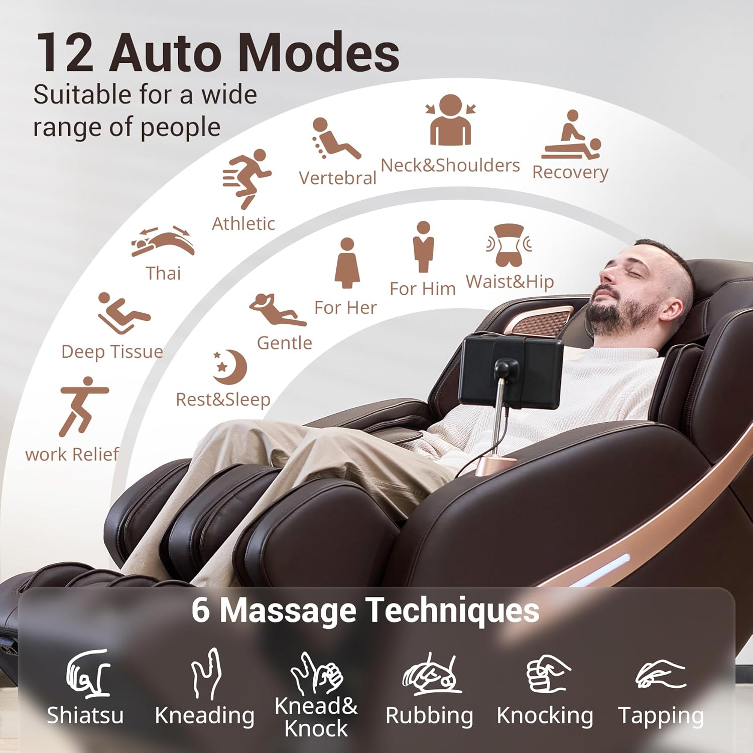 MYNTA Massage Chair Full Body  Zero Gravity SL Track Heavy Duty Massage Recliner Chair with Heat  12 Auto Modes for Home  M1612 Brown