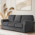7 Pieces Velvet High Stretch Sofa Covers for 3 Cushion Couch Sofa Slipcovers, Washable Furniture Protector with Drawstring Anti-Slip Bottom, Soft and Plush Fabric for Kids and Pet (Dark Gray)
