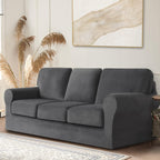 7 Pieces Velvet High Stretch Sofa Covers for 3 Cushion Couch Sofa Slipcovers, Washable Furniture Protector with Drawstring Anti-Slip Bottom, Soft and Plush Fabric for Kids and Pet (Dark Gray)