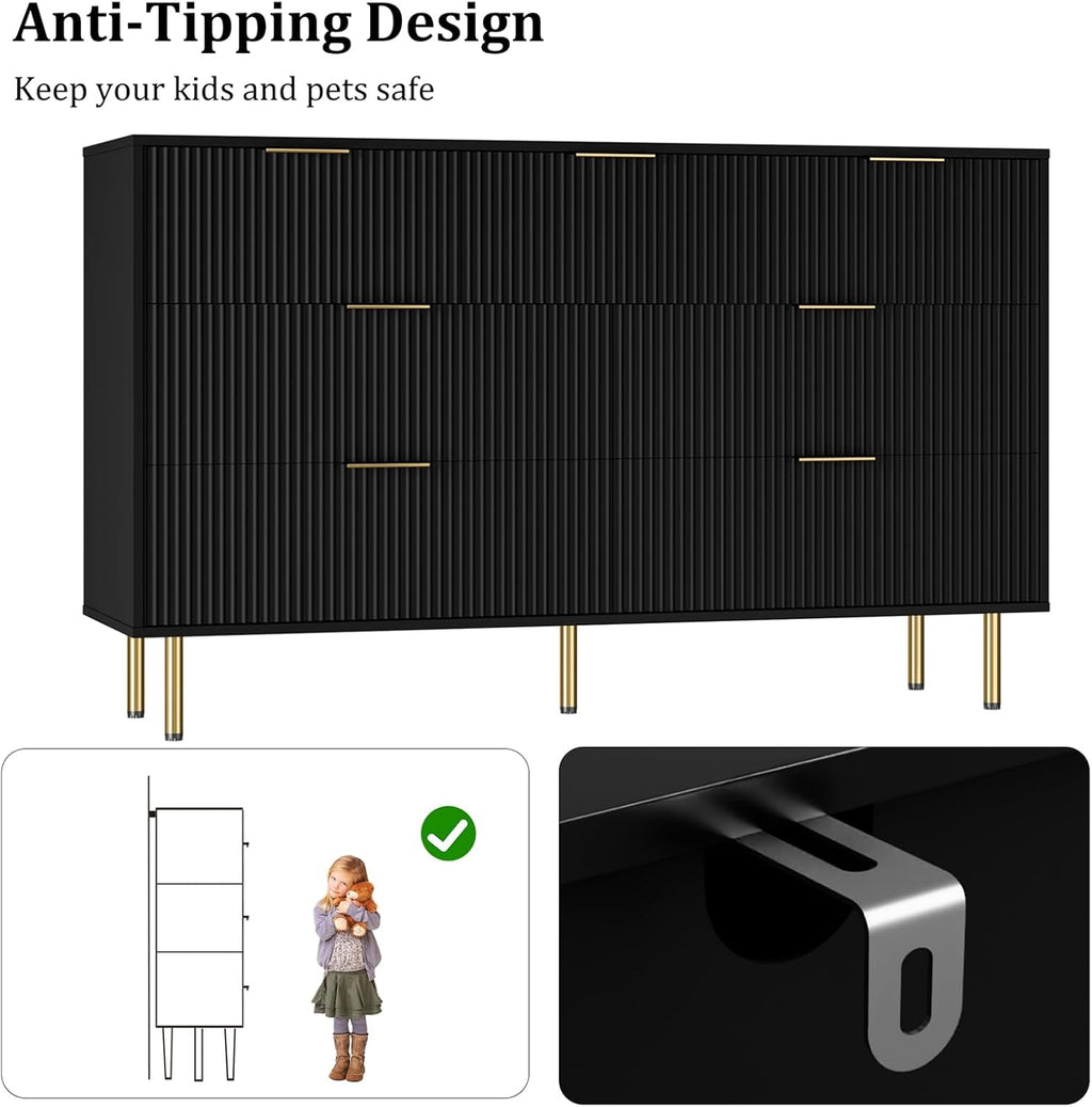 IDEALHOUSE Fluted Dresser for Bedroom,7 Drawer Dresser with Wide Drawers,Wooden Chest of Drawers,Modern Storage Dressers for Living Room, Closet, Hallway,Entryway