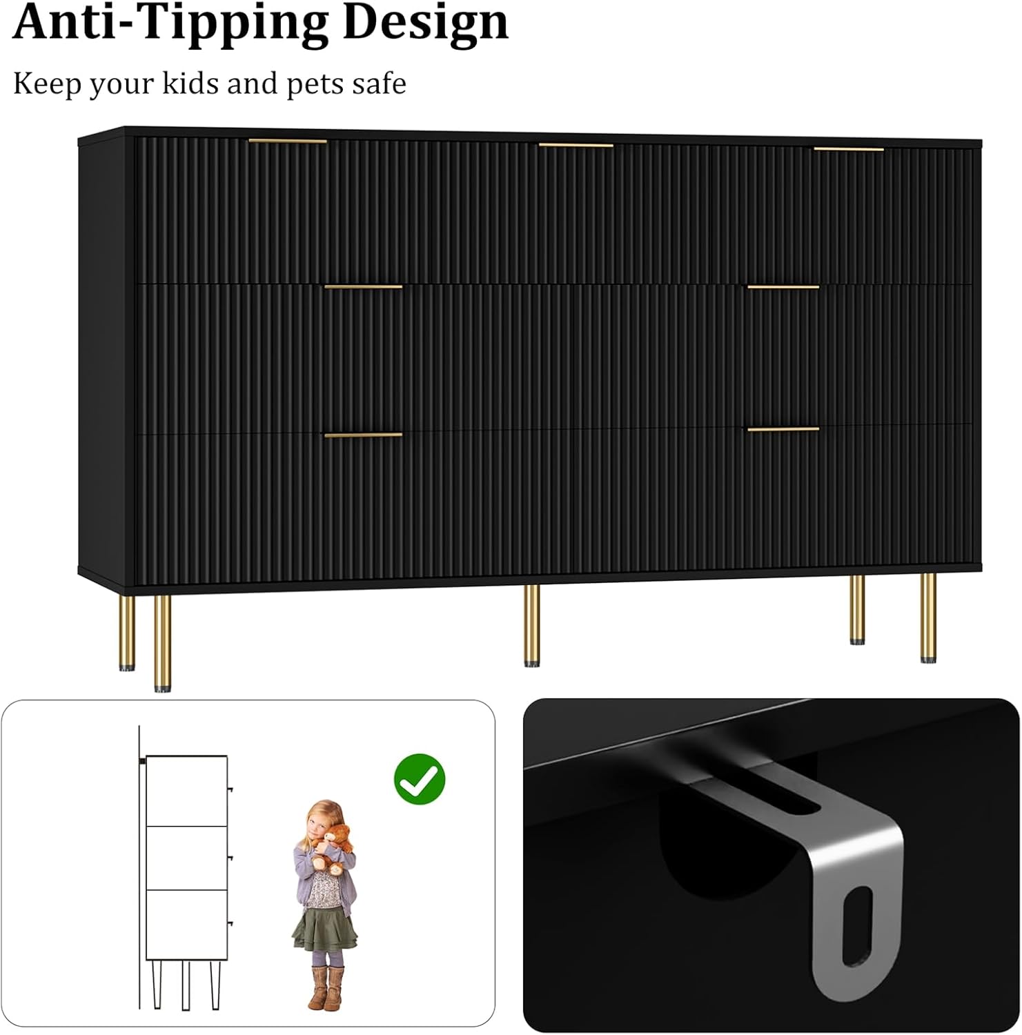 IDEALHOUSE Fluted Dresser for Bedroom,7 Drawer Dresser with Wide Drawers,Wooden Chest of Drawers,Modern Storage Dressers for Living Room, Closet, Hallway,Entryway