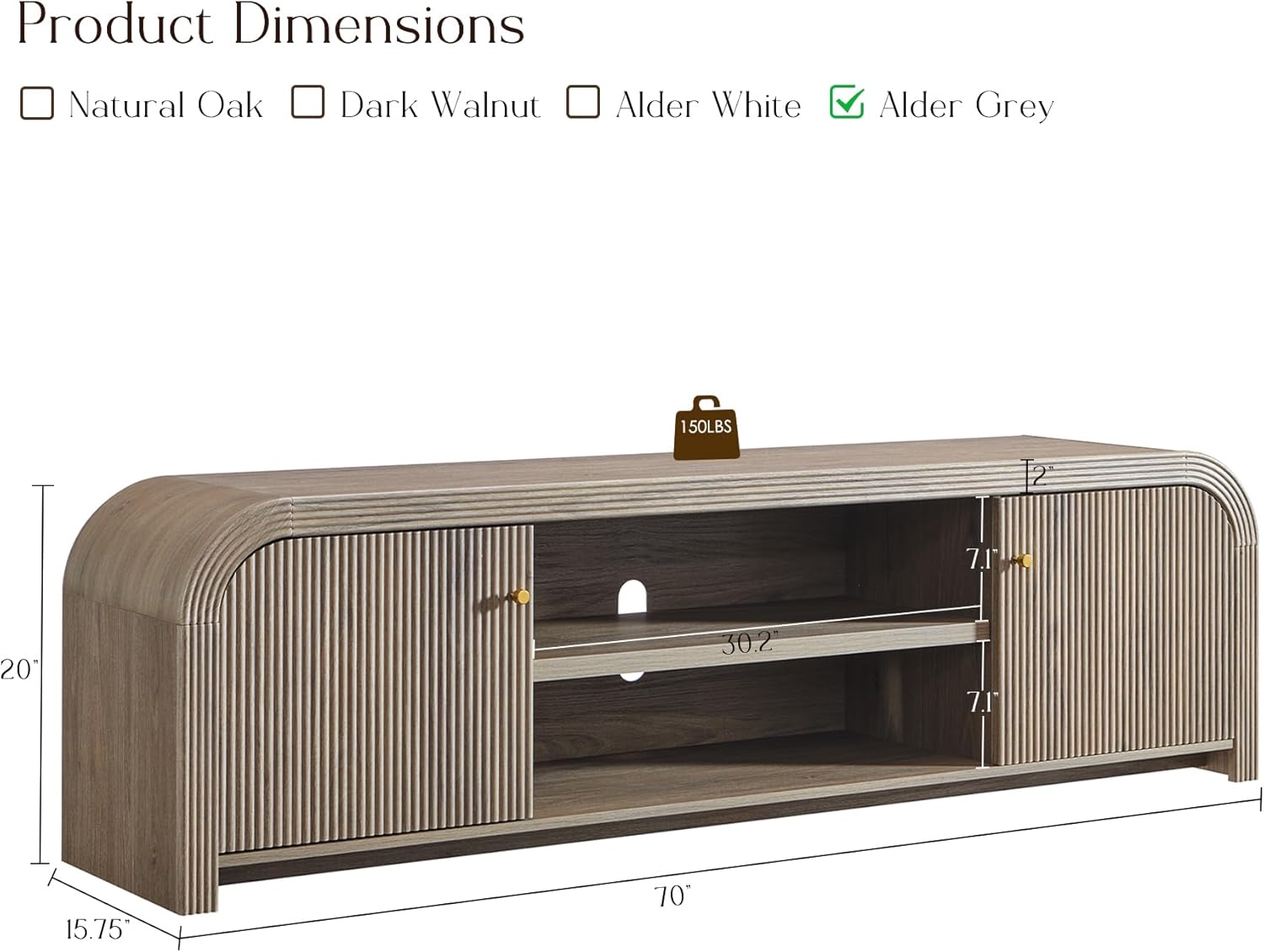 T4TREAM 70" Modern Fluted TV Stand, Long TV Table Entertainment Center with Storage, Media Console for Living Room with Door and Adjustable Shelves (Alder Grey)