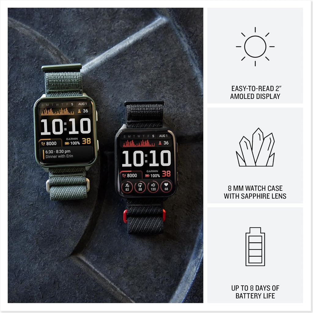 Garmin® Venu® X1  Thin and Lightweight GPS Smartwatch  AMOLED Display  Advanced Health and Fitness Features  Black with Slate Titanium Caseback and ComfortFit Nylon Band
