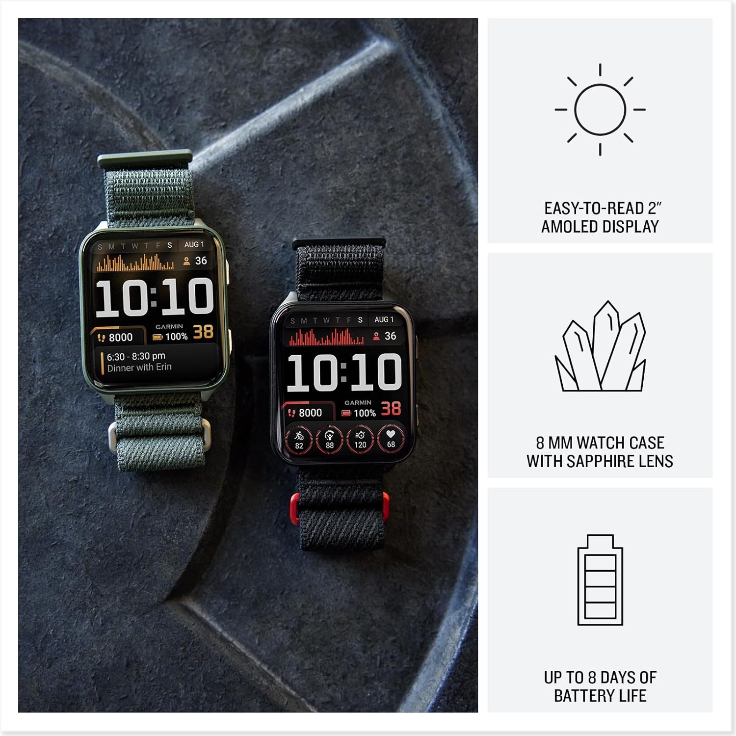 Garmin® Venu® X1  Thin and Lightweight GPS Smartwatch  AMOLED Display  Advanced Health and Fitness Features  Black with Slate Titanium Caseback and ComfortFit Nylon Band