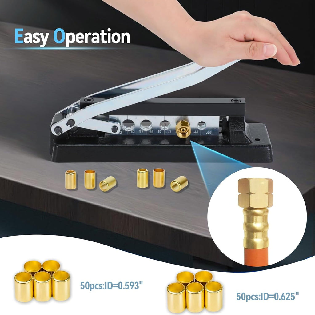Heavy Duty Ferrule Crimping Tool, Standard Air Hose Repair kit with 5 Dies & 100 Ferrules Fittings