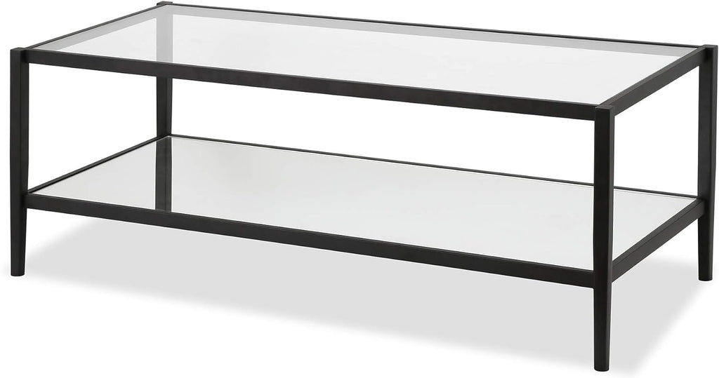 Henn&Hart 45" Wide Rectangular Coffee Table with Mirror Shelf in Blackened Bronze, Modern coffee tables for living room, studio apartment essentials