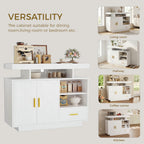 IRONCK Buffet Cabinet, Coffee Bar Cabinet with Power Outlet and LED Light, Sideboard with Drawer, Storage Cabinet with Doors and Shelves for Kitchen, White