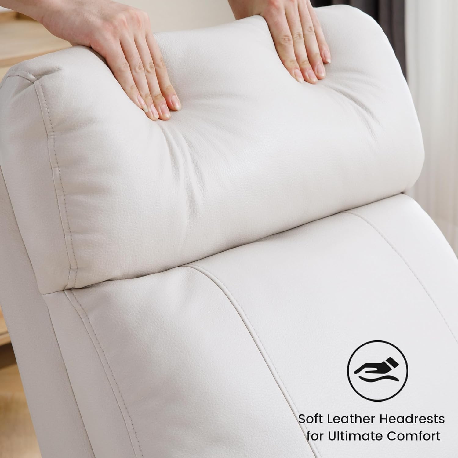Swivel Rocker Recliner Chair, Manual Faux Leather Recliner, Glider Rocking Recliners 360°Swivel Nursery Reclining Chairs with Adjustable Headrest Highback for Living Room, Cream