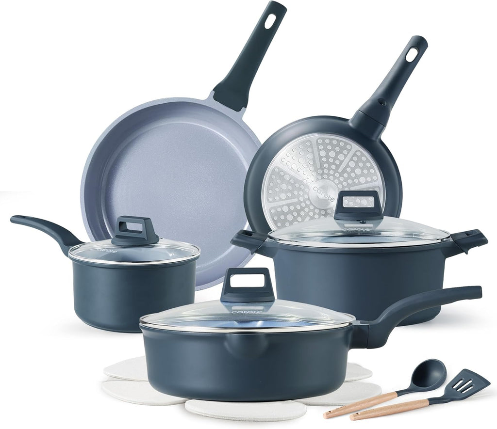 CAROTE 14 Pcs Ceramic Cookware Set, Pots and Pans Set Non Stick with Ceramic Coating, Induction Kitchen Sets
