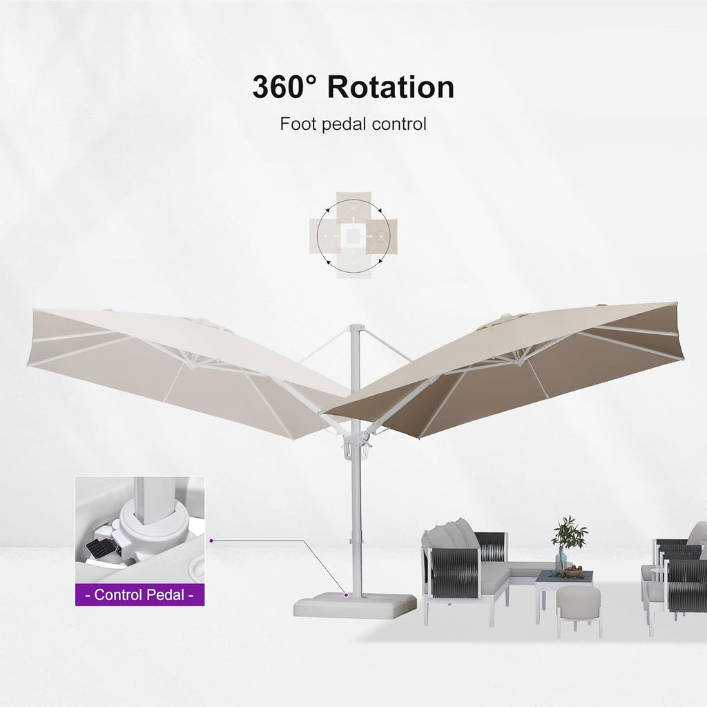 PURPLE LEAF 10 FT Right-left Tilt Patio Umbrella Swivel White Cantilever Umbrella with Tilt Aluminum Outdoor Umbrella with 360° Rotation for Deck Pool Garden, Beige
