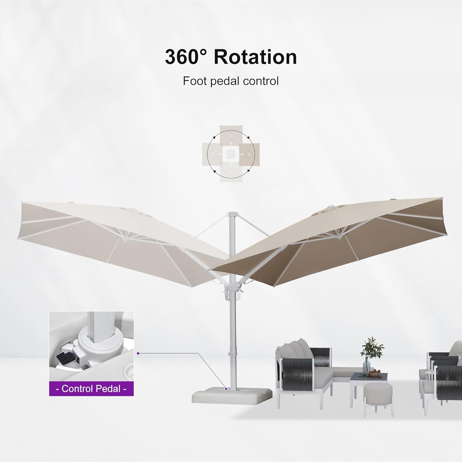 PURPLE LEAF 10 FT Right-left Tilt Patio Umbrella Swivel White Cantilever Umbrella with Tilt Aluminum Outdoor Umbrella with 360° Rotation for Deck Pool Garden, Beige