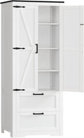 TEENFON 66.2" H Storage Cabinet with 2 Drawers, Farmhouse Kitchen Pantry Cabinet with 2 Doors & Adjustable Shelf, Bathroom Cabinet, for Living Room, Kitchen, Bathroom, White