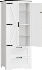 TEENFON 66.2" H Storage Cabinet with 2 Drawers, Farmhouse Kitchen Pantry Cabinet with 2 Doors & Adjustable Shelf, Bathroom Cabinet, for Living Room, Kitchen, Bathroom, White