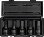 SUNEX TOOLS 4506, 3/4 Inch Drive Impact Hex Driver Set, 5-Pieces, SAE, 3/4" - 1-1/4", Cr-Mo Steel, Solid One Piece Construction, Dual Size Markings, Heavy Duty Storage Case
