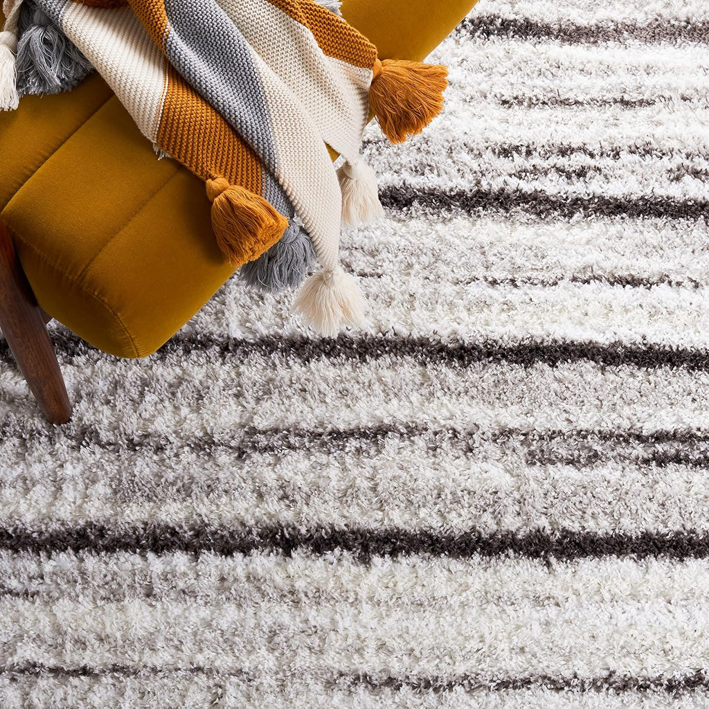 SAFAVIEH Berber Shag Collection Area Rug - 9' x 12', Grey & Dark Grey, Stripe Design, Non-Shedding & Easy Care, 1.25-inch Thick Ideal for High Traffic Areas in Living Room, Bedroom (BER565F)