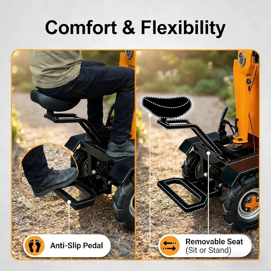 Electric Wheelbarrow  1900W Powerhouse 2205 lbs Heavy Duty Dump Cart All-Terrain Wheels for Hill Climbing & Rough Ground Utility Wagon for Yard  Garden  Construction Hauling & Dumping