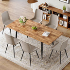 59"-75" Extendable Dining Table Set for 6, Mid Century Dining Room Table Set for 6, Modern Wood Kitchen Table Upholstered Chairs Set of 6, Ideal for Dining Room,Office, Space-Saving, Easy to Assemble