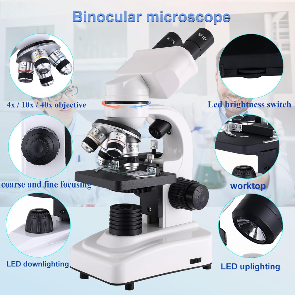 Compound Microscope .40X-2500X  .WF10x and WF25x eyepieces  Dual LED Lighting and Two-Layer Mechanical Stage .Microscope for Adults…