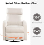 Swivel Rocker Recliner Chair, Manual Faux Leather Recliner, Glider Rocking Recliners 360°Swivel Nursery Reclining Chairs with Adjustable Headrest Highback for Living Room, Cream