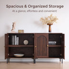 Modern TV Stands for 75 Inch TVs, 61.75‬"W Wood Entertainment Center w/Adjustable Shelves, Mid Century Modern TV Stand w/Arched Fluted Doors, Media Console Cabinet for Living Room, Brown