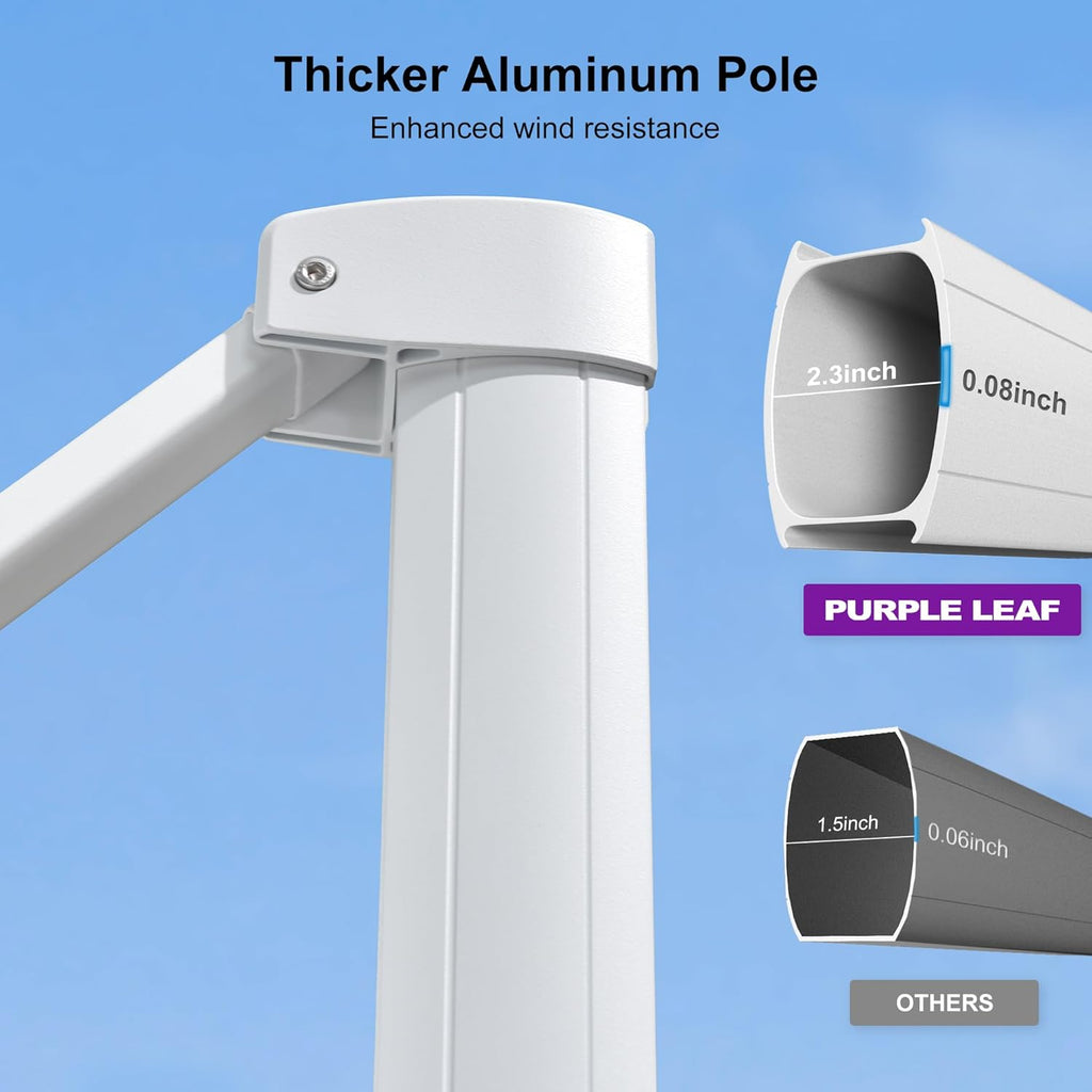 PURPLE LEAF 9' X 12' Right-left Tilt Patio Umbrella Swivel White Cantilever Umbrella with Tilt Aluminum Outdoor Umbrella with 360° Rotation for Deck Pool Garden, White