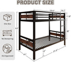 Bunk Bed Twin Over Twin, Heavy Duty Metal Bunkbeds with Full-Length Guardrail, Space-Saving Steel Bed for Kids & Adults, No Box Spring Required, Rustic Brown