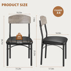 Jocoevol Dining Chairs Set of 4 - Upholstered Dining Room Chairs with PU Leather, Industrial Kitchen Chairs with Wooden Backrest and Thickened Metal Legs, for Dining Room, Living Room（Gray）