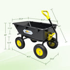 Garden Dump Cart  Heavy-Duty Utility Wagon with 1200 lbs Capacity  6 Cu Ft Bed  12.6" Pneumatic Tires  180° Pivot Steering for Yard  Lawn  and Beach Use