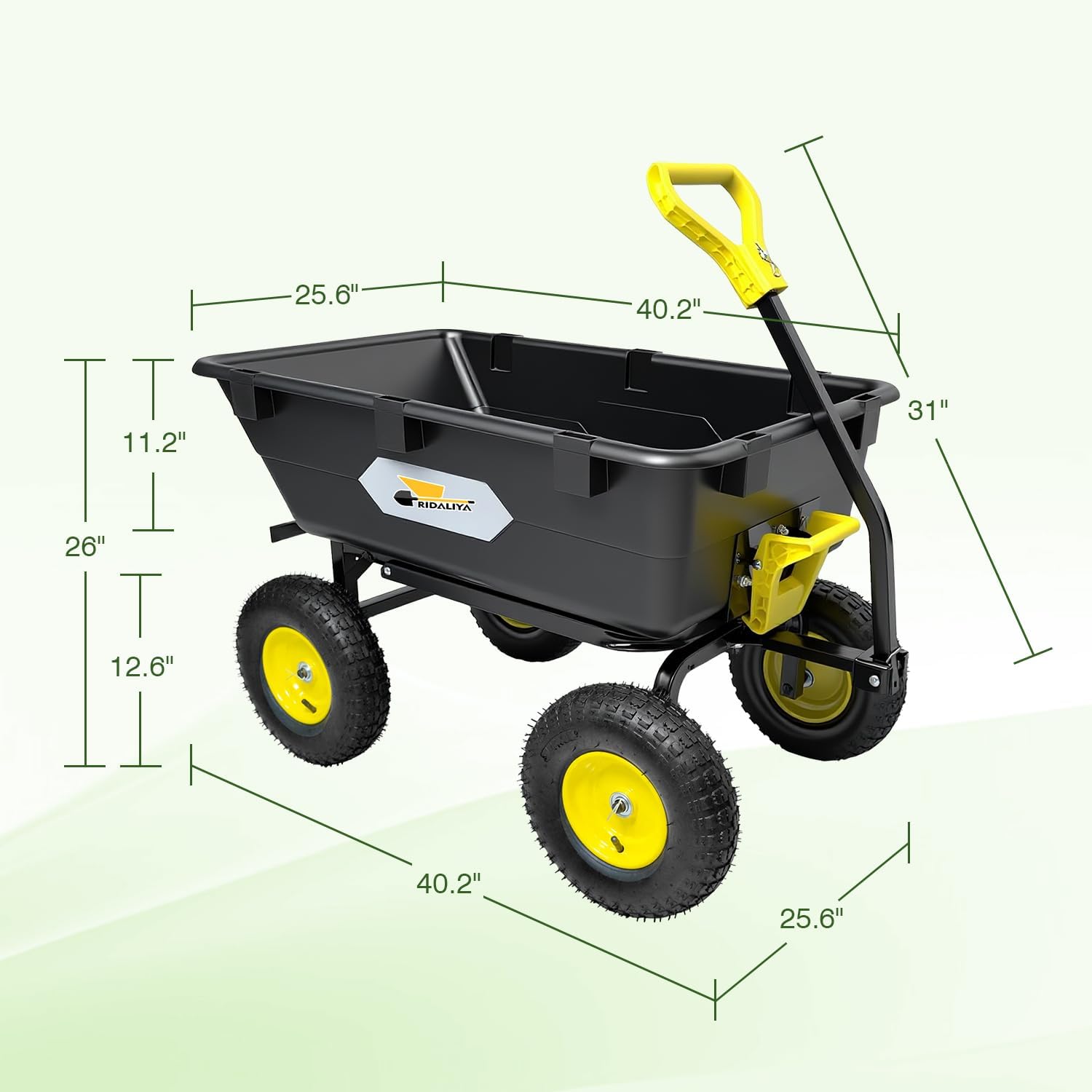 Garden Dump Cart  Heavy-Duty Utility Wagon with 1200 lbs Capacity  6 Cu Ft Bed  12.6" Pneumatic Tires  180° Pivot Steering for Yard  Lawn  and Beach Use