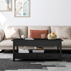 Panana Coffee Table, Lift Top Coffee Table with Hidden Compartment, 2 Drawers and 1 Open Shelf, Retro Central Wooden Table Lift Tabletop for Living Room (Black)