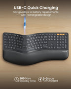 ProtoArc Backlit Bluetooth Ergonomic Keyboard, EK01 Plus Full Size Wireless Split Keyboard with Dual Bluetooth and USB, Cushioned Wrist Rest, Rechargeable, Compatible with Windows/Mac/Android, Black