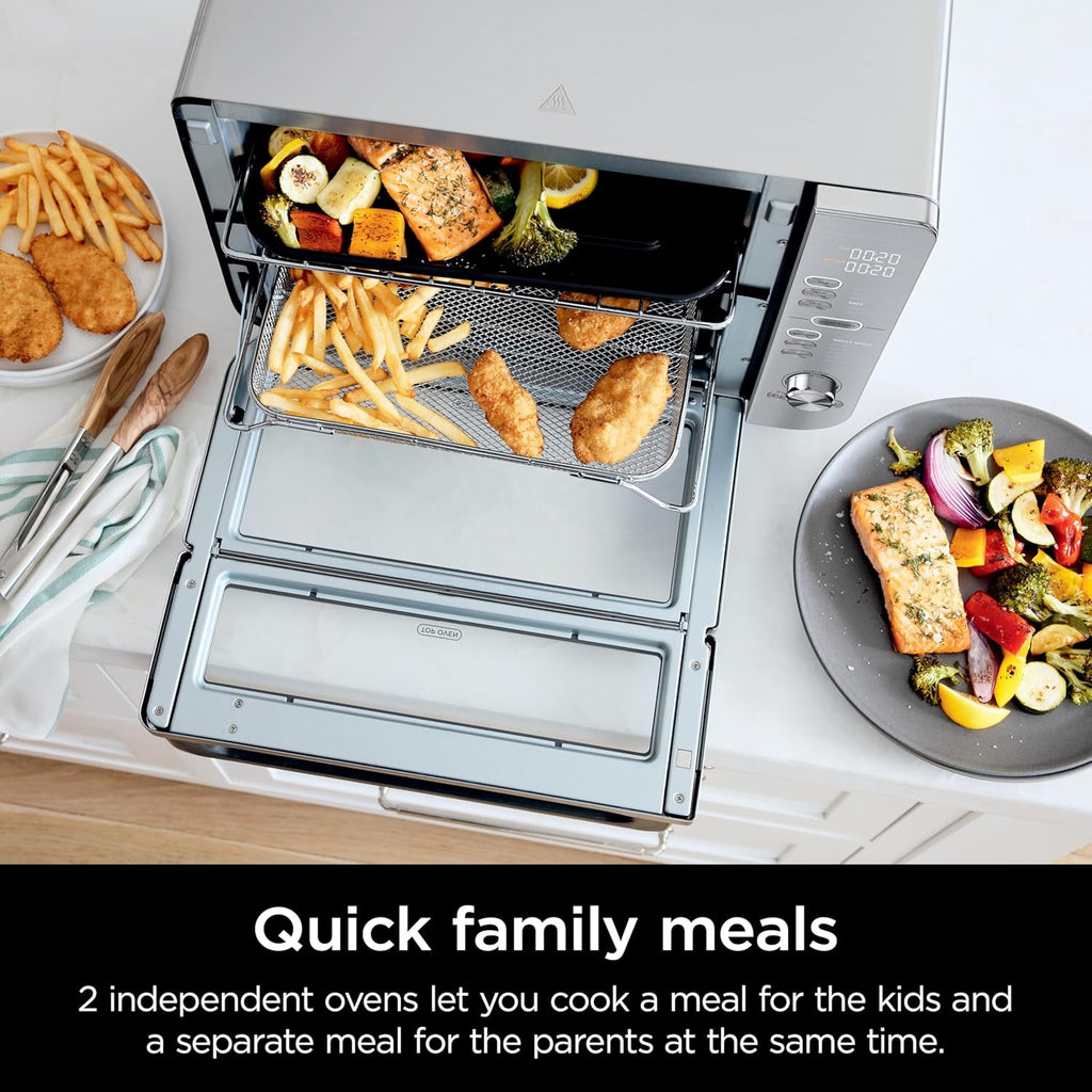 Ninja Air Fryer Toaster Oven Combo | Double Stack XL | 12-in-1 | Fits 4.5 lb Chicken & 6lbs of Wings | Smart Finish Cook 2 Different Meals at Same Time | Countertop Oven | Stainless Steel | DCT601