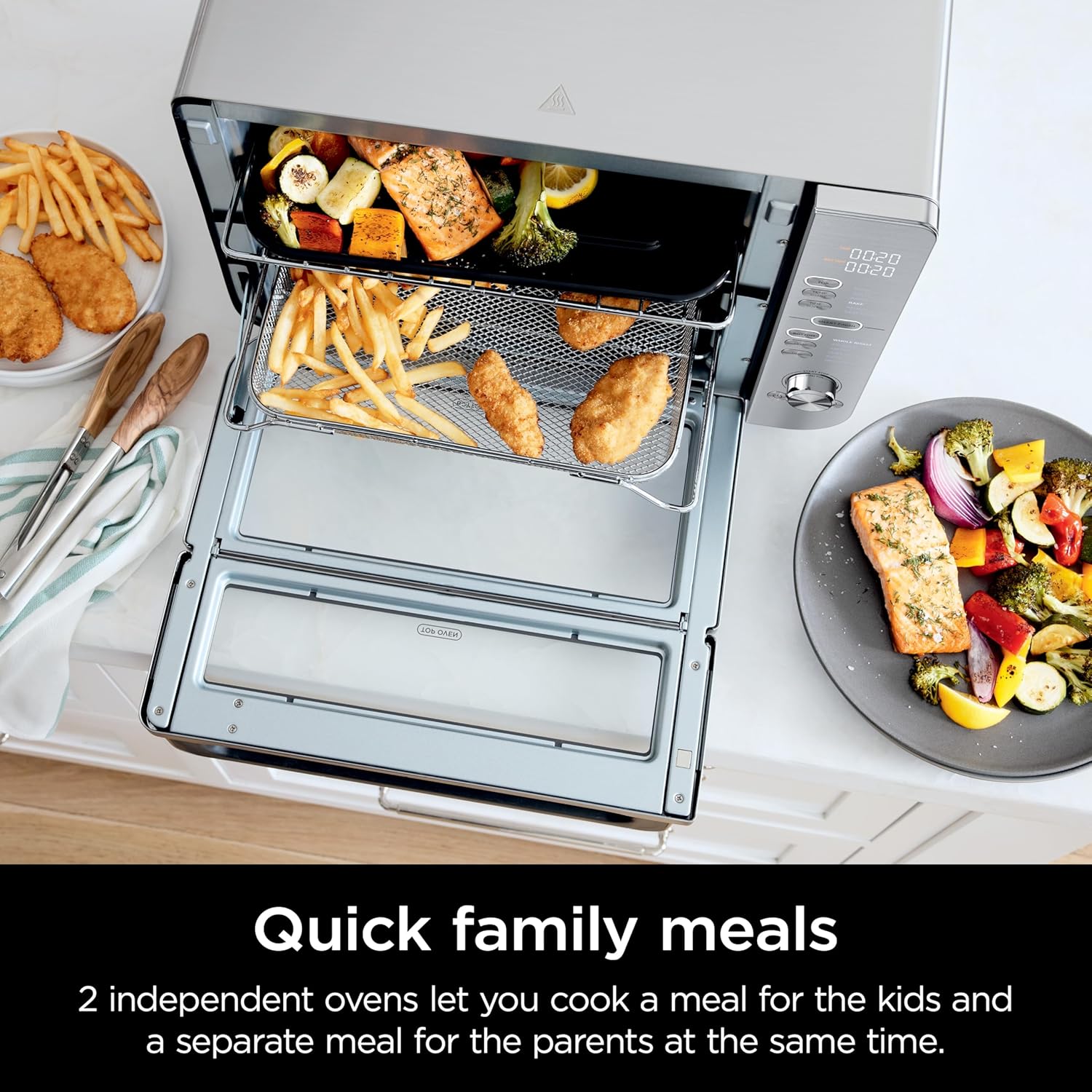 Ninja Air Fryer Toaster Oven Combo | Double Stack XL | 12-in-1 | Fits 4.5 lb Chicken & 6lbs of Wings | Smart Finish Cook 2 Different Meals at Same Time | Countertop Oven | Stainless Steel | DCT601