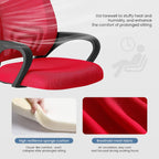 DUMOS Home Office Chair - Ergonomic Mid Back Mesh Desk Chair with Lumbar Support & Rocking Mode, Height Adjustable with Fixed Armrest, for Computer, Gaming, Meeting, 360° Swivel, Red