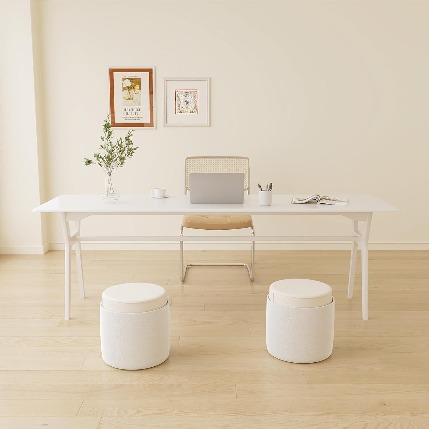Solid Wood Study Desk - 78.8" Double Long Computer Table for Home Office, 2-Person PC Workstation, White