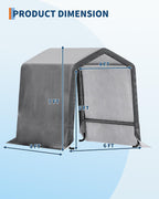 6x8FT Carport, Heavy Duty Motorcycle Shed with Waterproof PE Tarp, Portable Outdoor Storage Shed for Bikes and Firewood, All-Weather Car Shelter with Roll-Up Zipper Door, 6x8FT, Khaki