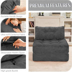 HABUTWAY Folding Sofa Bed, Convertible Sleeper Chair Bed w/Dual-Pillow & Handle, Foldable Floor Sofa Lounge w/Back Support for Living Room, Bedroom, Apartment, Office, Single, Grey