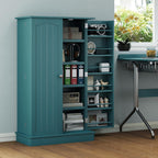 HOMCOM 41" Kitchen Pantry Storage Cabinet, Freestanding Kitchen Cabinet with 12 Door Shelves, Double Doors, 5-Tier Shelving and Adjustable Shelves, Blue
