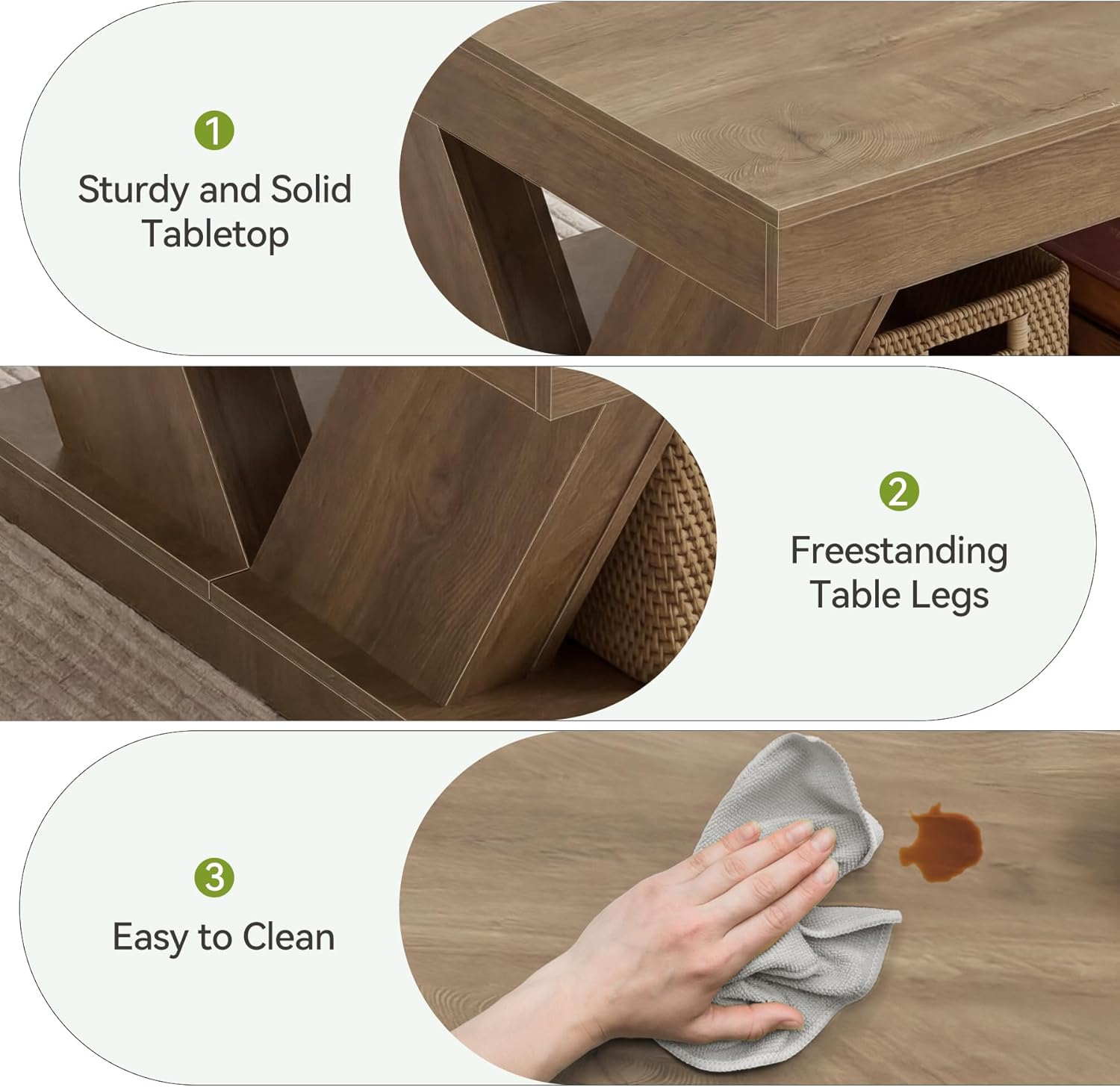 LITTLE TREE Coffee Table, Farmhouse Coffee Table with Large Storage Shelf, 2-Tier Rustic Wood Modern Center Table for Living Room、Home Office, Rustic Brown