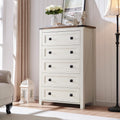 RedLemon Farmhouse 5 Drawer Dresser, 48" Tall Rustic Chest of Drawers, Wood Dresser for Bedroom, Living Room, Hallway, Antique White