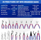 WORKPRO Pliers Set, 20 Pieces Pliers Tool Set with 2 Packs Organizer Rack, Slip Joint Pliers, Channel Locks Plier and Vise Grip Plier Assortment for Home, Garage, Mechanics & DIY Projects