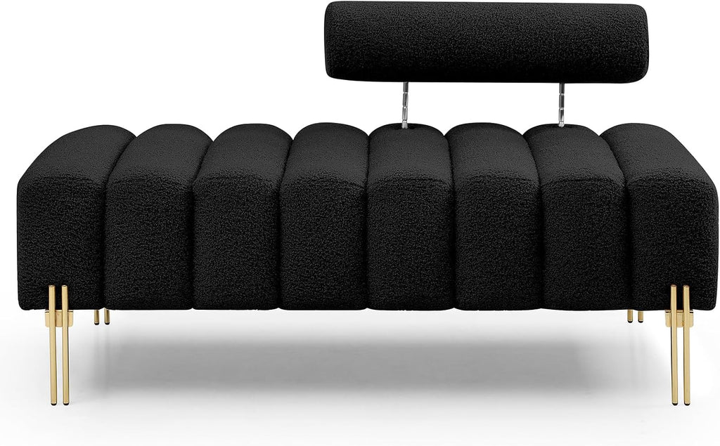 NIOIIKIT 53.2" Modern Loveseat Sofa Couch, Upholstered Accent Sofa with Golden Legs and Adjustable Backrest, Small Teddy Fleece Couches for Bedroom, Living Room, Compact Small Space (Black Teddy)